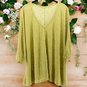 Eileen Fisher Mossy Green Lagenlook Minimalist Linen Blend Women's Top Size L‎